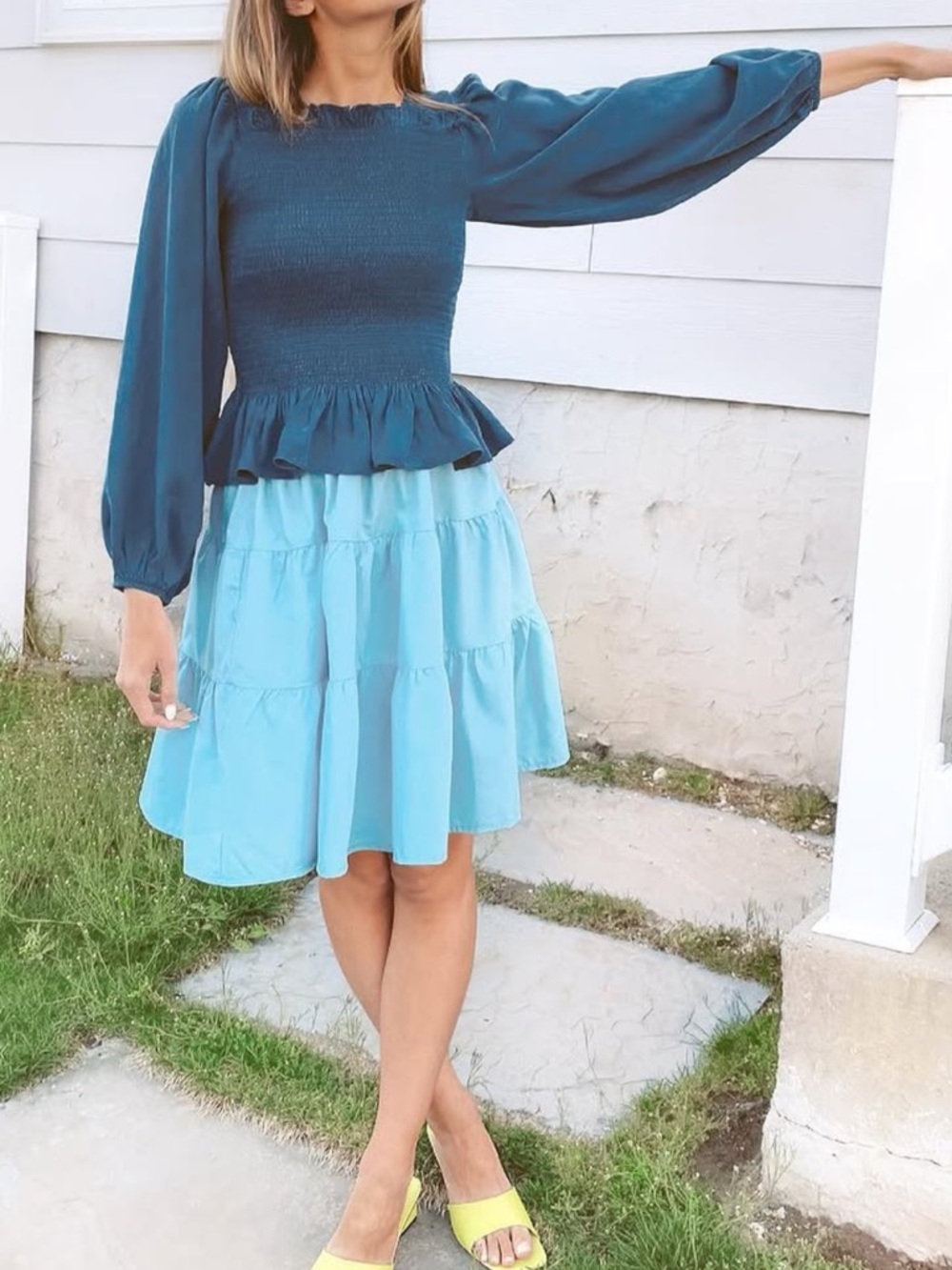 Eliyas Label milkmaid Navy Smocked top